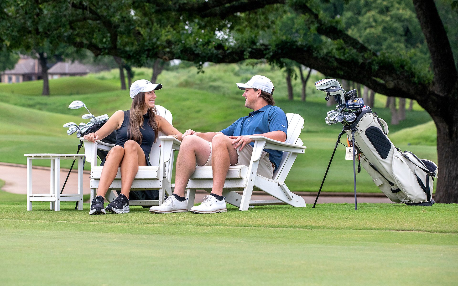Tree-lined fairway and approach to green at Timarron