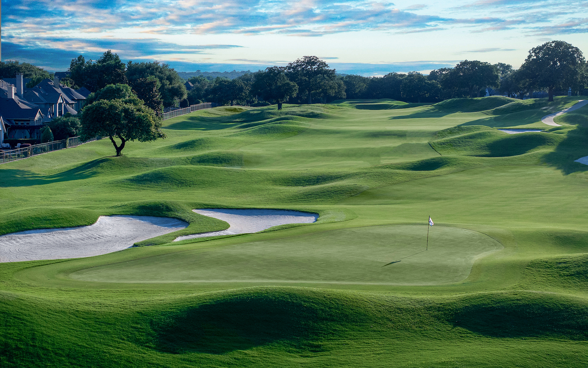 Aerial view of Timarron course with water hazards and green